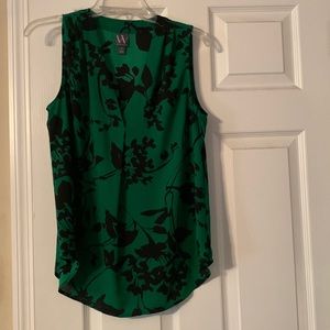 Ladies green top with black flowers
